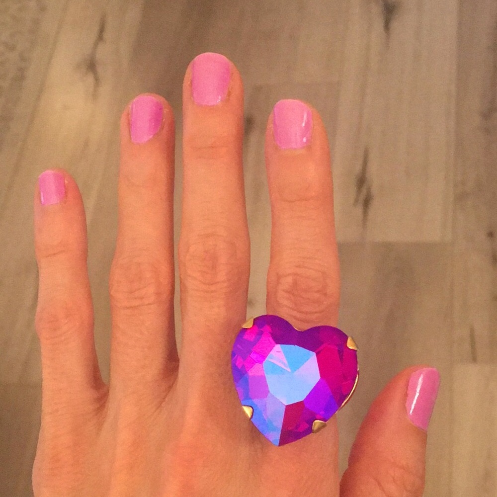 Iridescent Fuchsia Aurora Borealis Oversized Crystal Heart Statement Ring